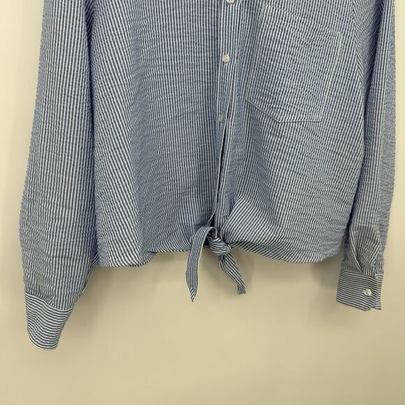 H&M Blue & White Pinstripe Button Front Tie Top Size US 12 - Picture 3 of 10